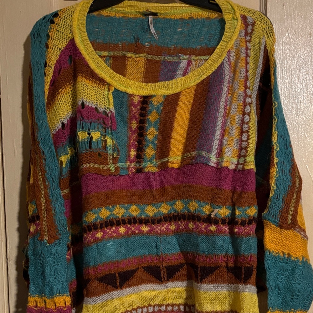 Free People Colorful Patchwork lose knit Women's Sweater. Very cute